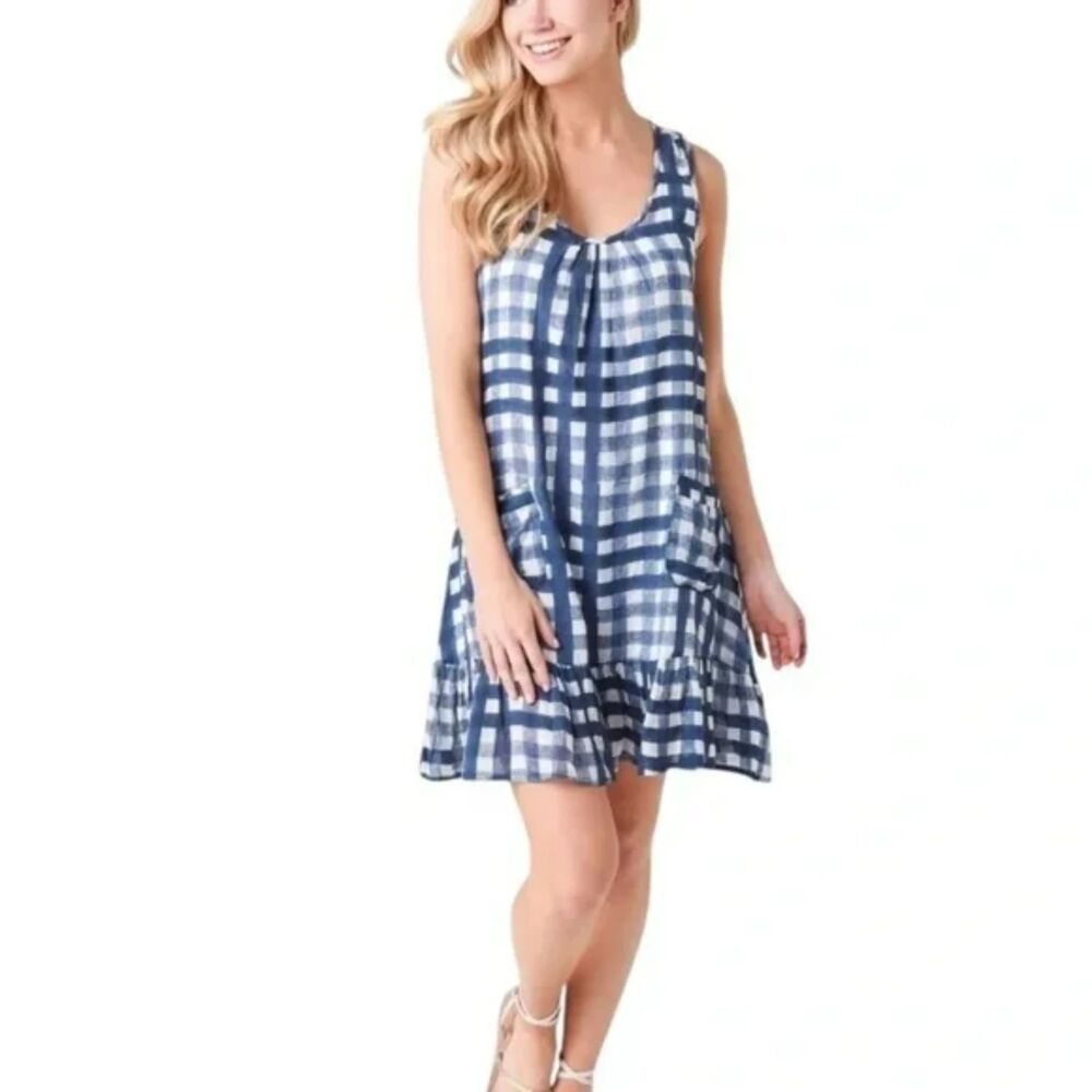Oliphant Mini Dress Buffalo Check Plaid Ruffle Hem Sleeveless Silk Blend Medium